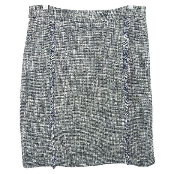 J McLaughlin Size 10 Skirt Tweed Blue White Fringe Lined Back Zip Career 431 - Picture 10 of 10